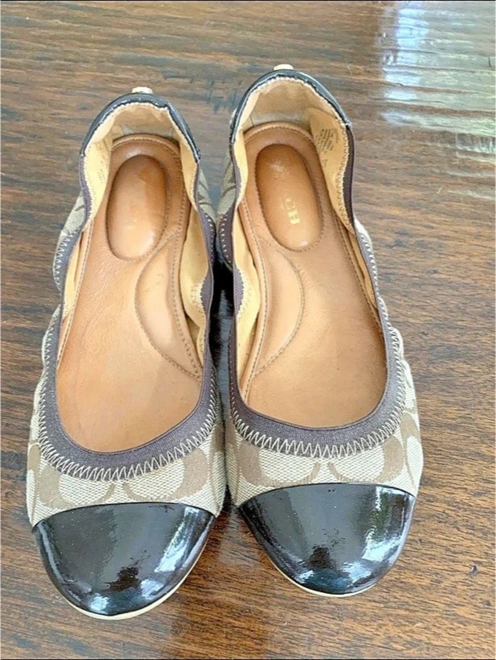 Coach Chelsea Signature Cap Toe Ballet Flat Flats Brown & Black